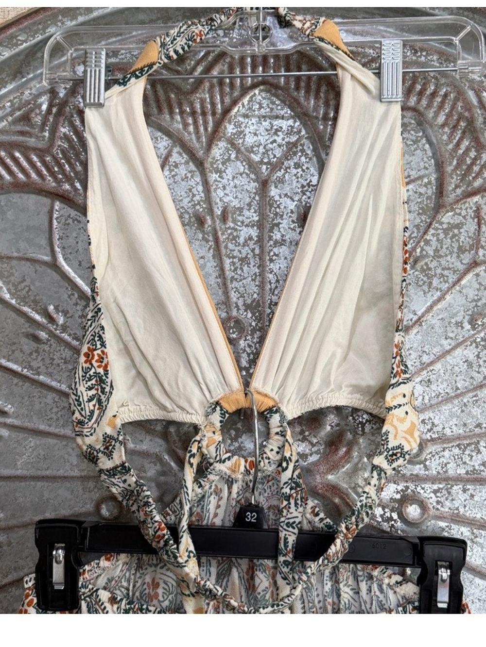 ILLA ILLA Yellow, Cream and Blue Paisley Boho Boutique Halter Tie Maxi Dress - Picture 7 of 8